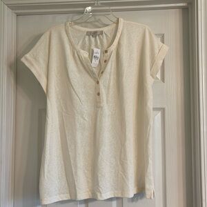 Loft Off White Cotton/poly Short Sleeve Shirt-new